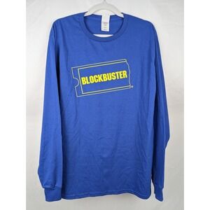 Blockbuster Video Last Long Sleeve T Shirt Tee Blue Mens M Hanes Nostaligic Gift